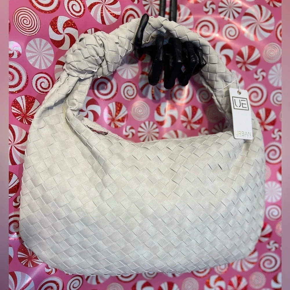 💎💎NWT-Urban Expressions STUNNING Bone Suede Faux-Leather Woven Hobo Bag 💎💎